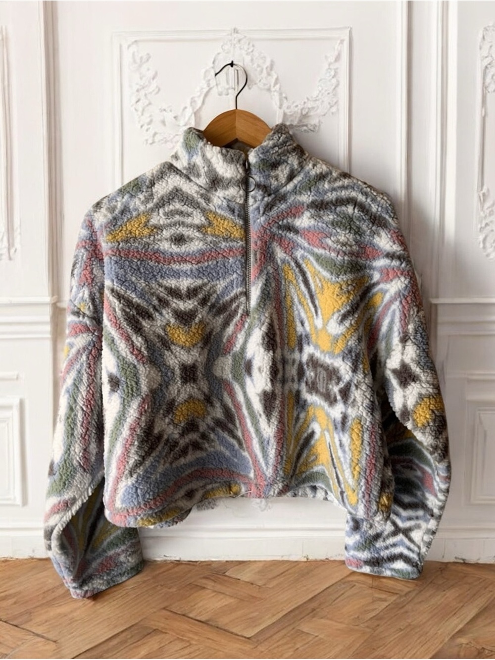 Size Junior Large New Psychedelic Pattern Sherpa Half-Zip Pullover Multi Color